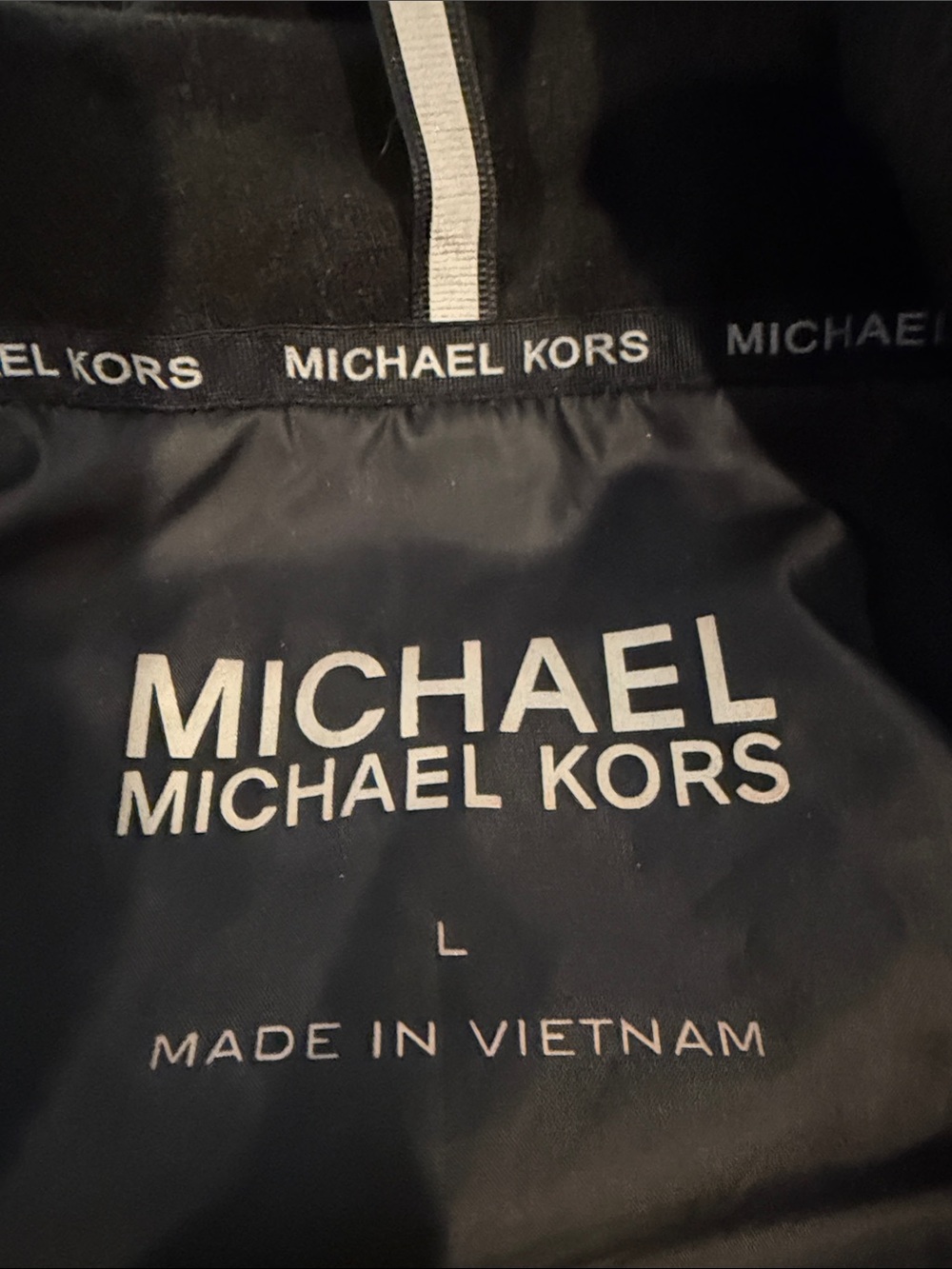 Michael Kors Black Down Puffer Vest Large Dot Print Chevron Quilted Zip